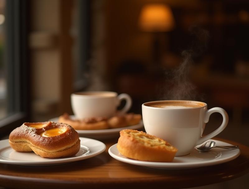 Assortiment de délicieuses pâtisseries et café dans un café parisien